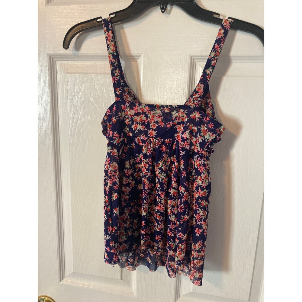 Express Navy Floral Ruffle Tank Top - Picture 2 of 3